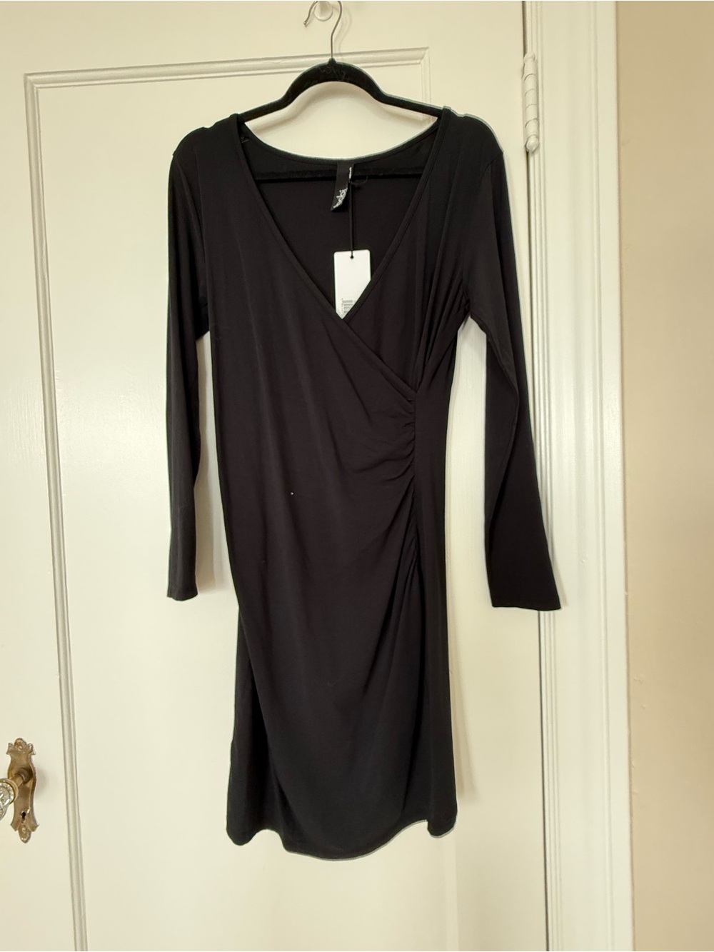 bobi Black Long Sleeve Faux-Wrap Dress
